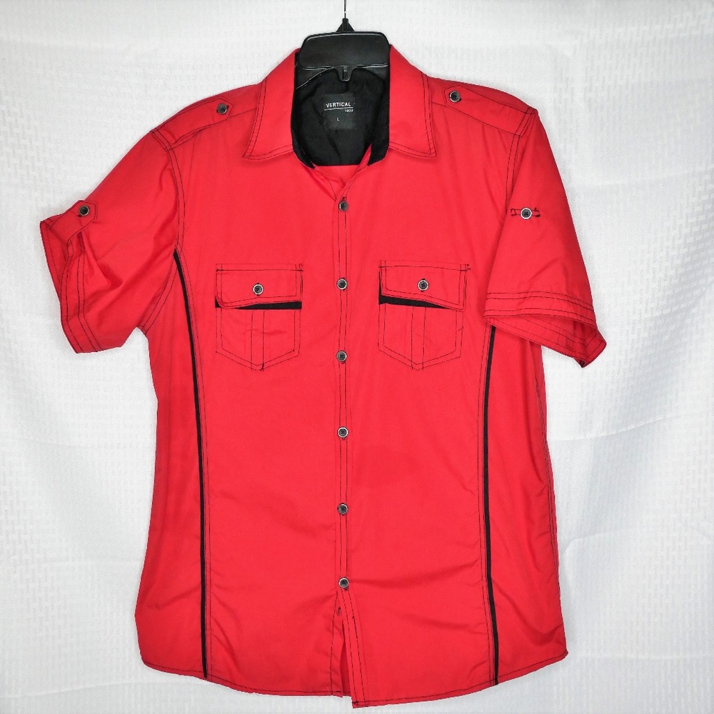 Mens Vertical Short SSleeve Casual Shirt